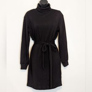 Black Knit Turtleneck Sweater Dress
